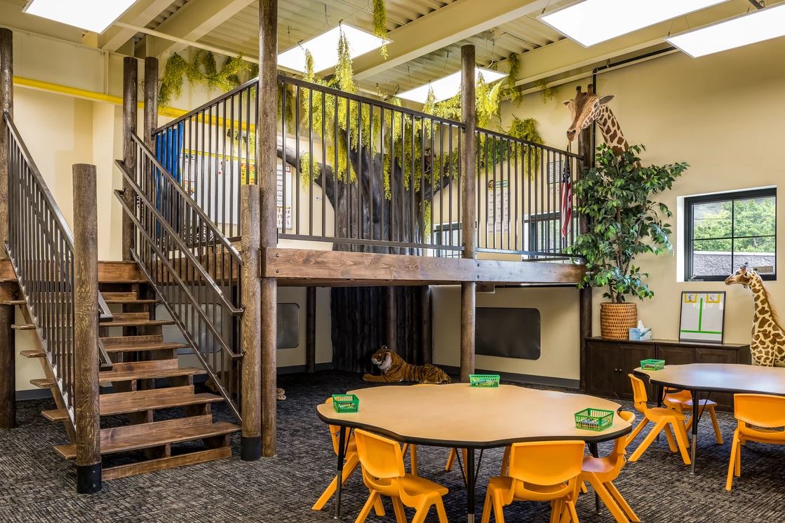 Classroom inside a steel school building