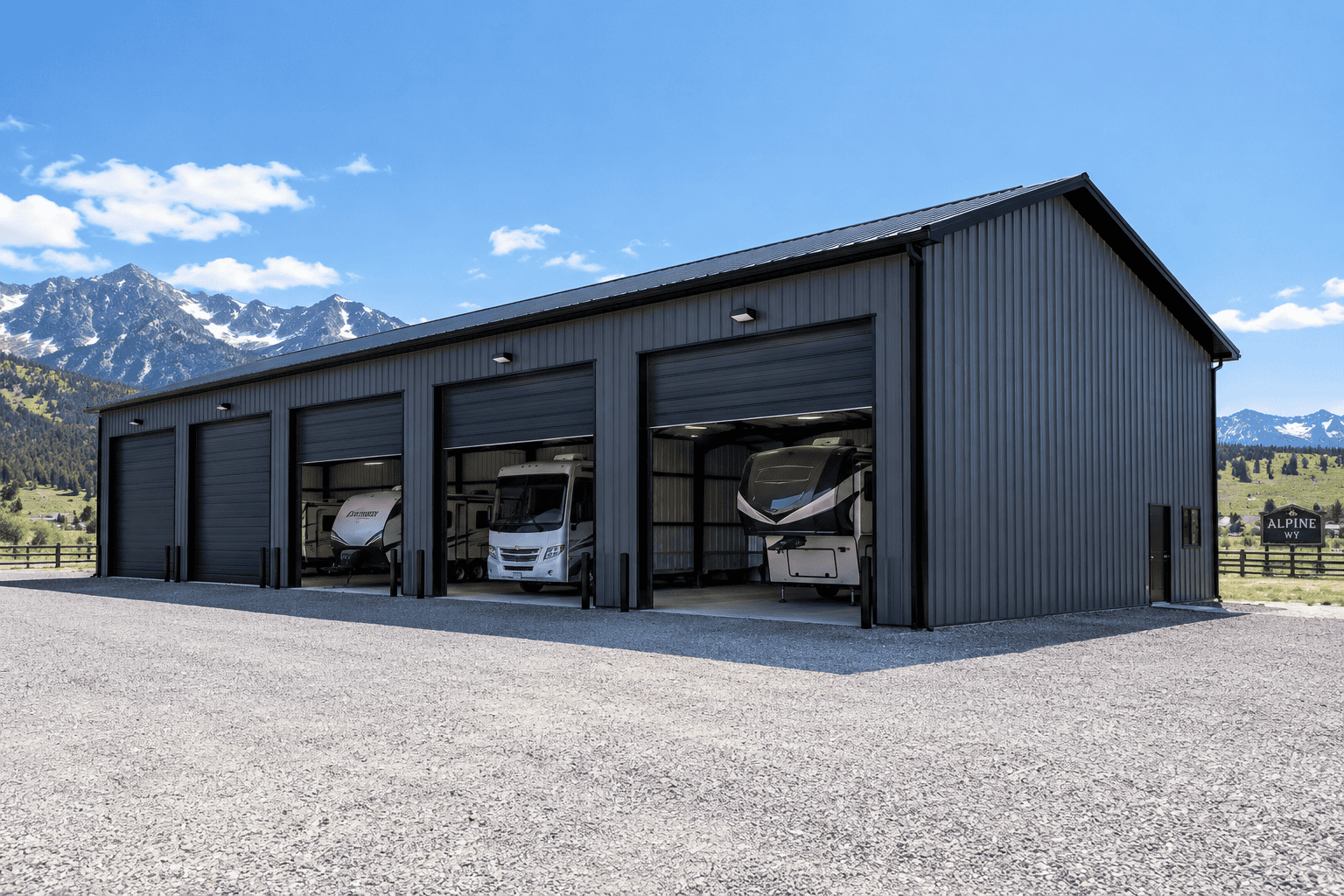 Concept rendering of a steel RV storage building