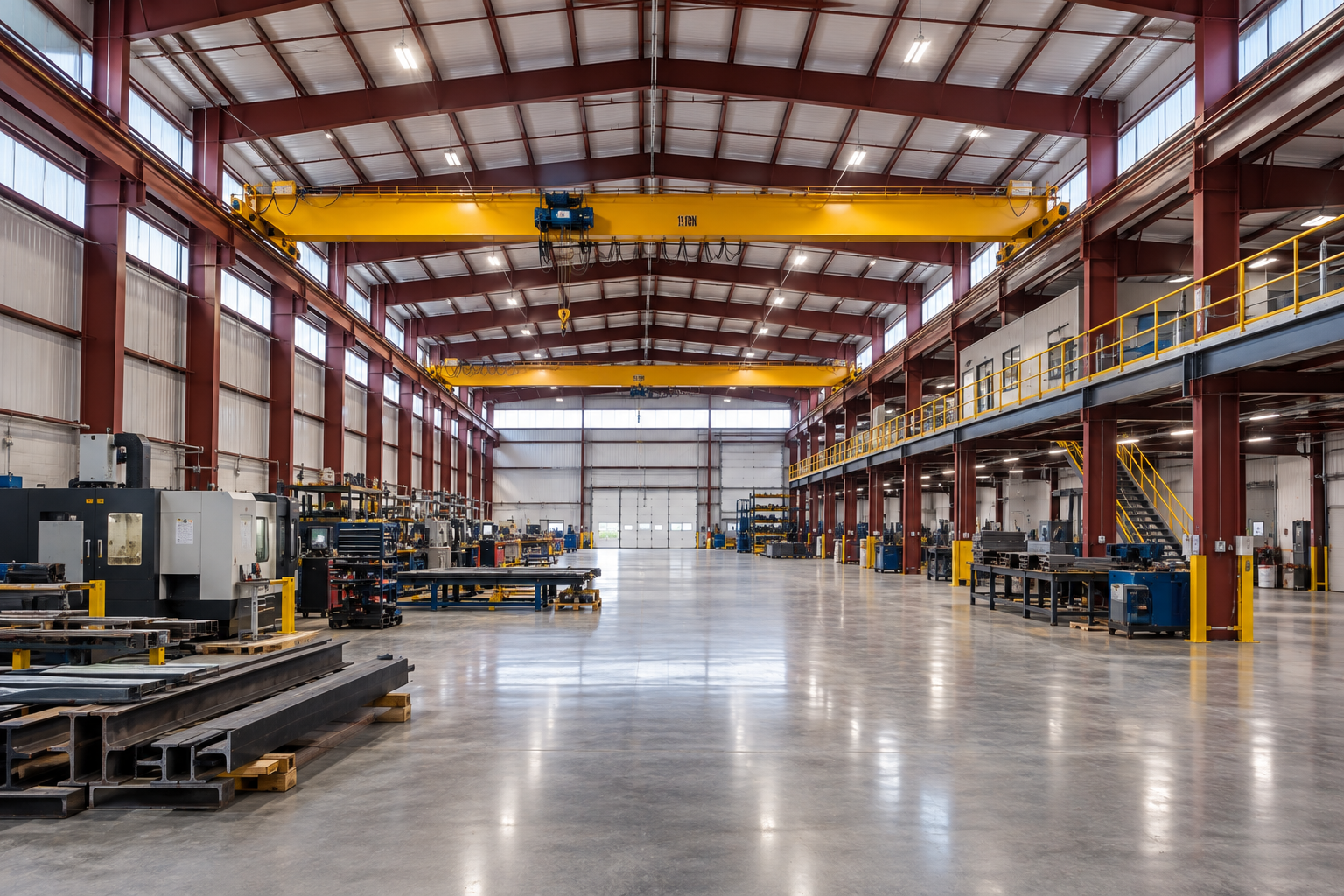 Concept rendering of an industrial steel building with overhead cranes