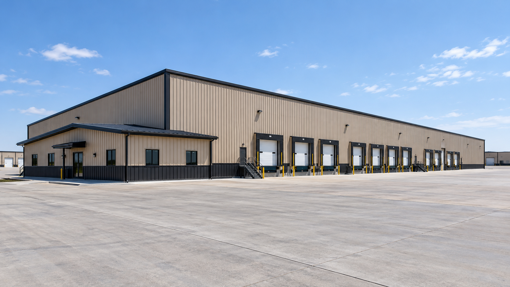 Concept rendering of a steel warehouse building with loading dock